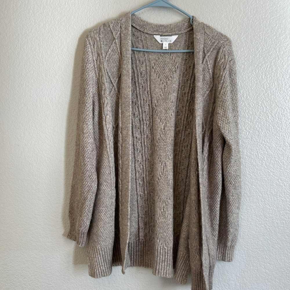Market Spruce Sweater Cardigan Womens Large Tan Multicolor